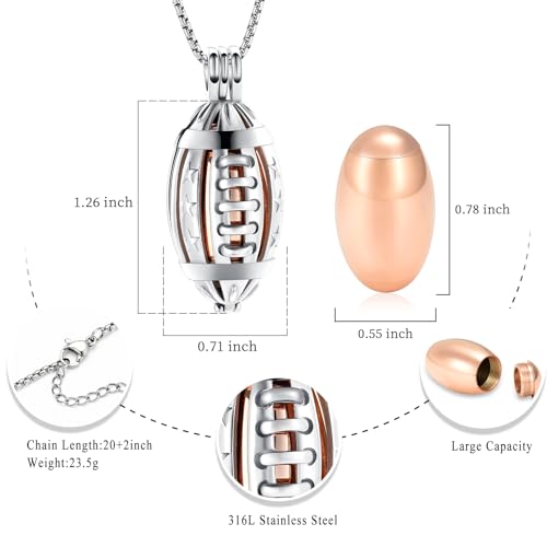 Oinsi American Football Cremation Locket Necklace For Ashes Of Loved Ones Stainless Steel Memorial Urn Jewelry Women Men Keepsake Fashion Necklace2
