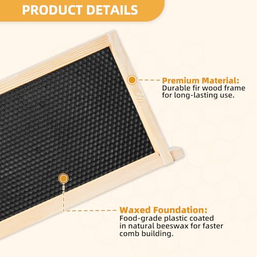 BEEKNOWS Medium Beehive Frames and Wax Foundations,10 Pack Honey Bee Frames with Wooden Bee Hive Frames and Beeswax Coated Foundations, 6-1/4-Inch (Black) by BEEKNOWS - Image 2