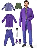Men Purple Costume Suit 7PCS Set Clown Deluxe Coat Fancy Funny Halloween Adult Plus Size Outfit for Party Cosplay Christmas