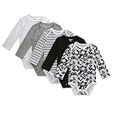 Hanes Baby Girls Bodysuits, Ultimate Flexy Infant Long Sleeve 5-pack, White/Grey/Black, 0-6M US