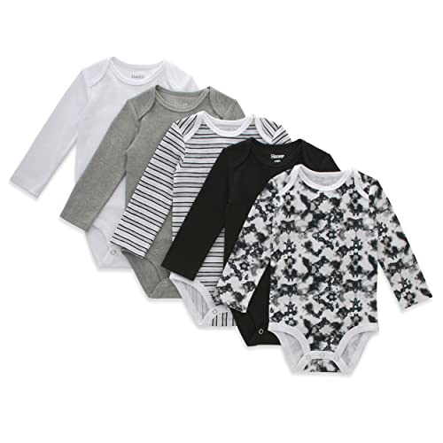 Image of Hanes Baby Long Sleeve Bodysuit, Ultimate Flexy Bodysuits Boys & Girls, 5-Pack