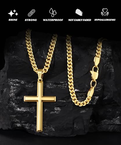 Fasongo 18K Plated Gold Big Cross Necklace for Men Women - image 4