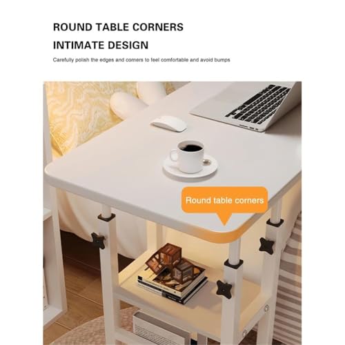 Image of Height Adjustable c Table with Wheels, Small Overbed Tables, End Table with Storage Shelves, Sofa Desk Hospital Laptop Stand Drawing Desk Mobile Couch Snack Side Desks with Tiltable Drawing Board