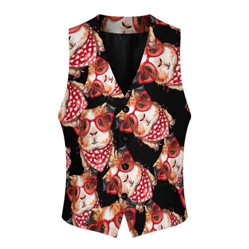 Guinea Pigs Men's Suit Vests Business Formal Dress V-Neck Waistcoat Tops with 2 Pockets4