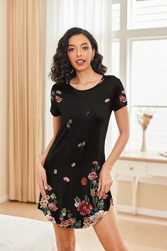 Image of Ekouaer Womens Nightgown Short Sleeve Night Dress Printed Sleepwear Soft Sleep Shirt S-3XL