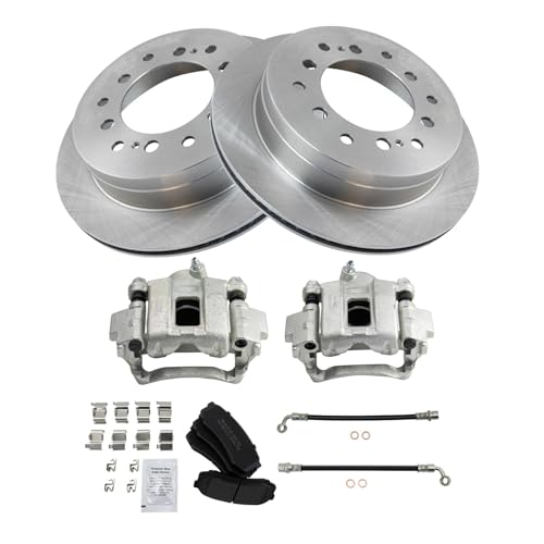Image of TRQ Rear Brake Pad and Rotor Set Semi Metallic Rotors Calipers Compatible with 2003-2009 Lexus GX470