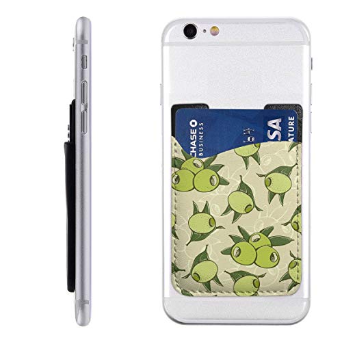 Green Olives and Leafs Phone Card Holder, Stick-on ID Credit Card Wallet Phone Case Pouch Sleeve Pocket for iPhone, Android and All Smartphones