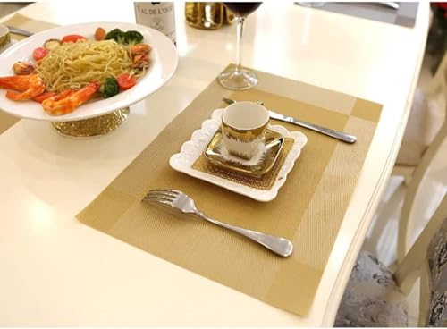 Image of Solitude Placemats Set of 4 Dining Table Place Mats | Placemats Table Mat PVC Material | Non-Slip Heat Resistant | Dining Tablemates Washable Anti-Skid | Size 45 x 30 CM (Gold)