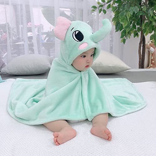Image of TONWHAR 0-4 Years Toddlers' And Kids' Boys Girls Animal Face Hooded Blanket Baby's Bathrobe,Plush After Bath Blanket (Elephant)