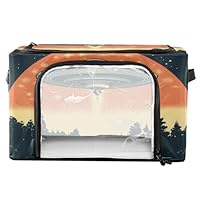 Alien Spaceship Clothes Storage Bins with Clear Window Foldable Storage Bag with Lids for Bedroom Home