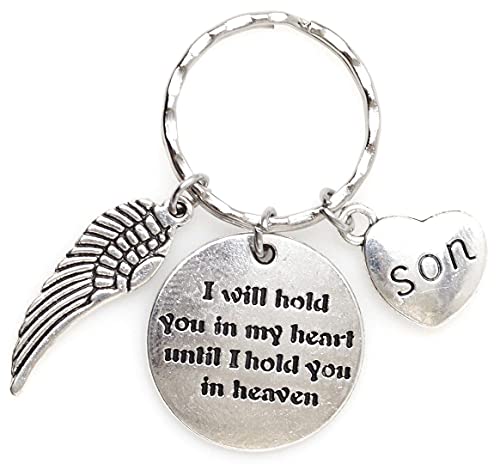 I Will Hold You in My Heart Until I Hold You in Heaven Angel Wing Memorial Day Veterans Bereavement Mourn Grief Sympathy Loss of Loved One Child Mommy Daddy Mother Father Mom Dad, Son Keychain 112E