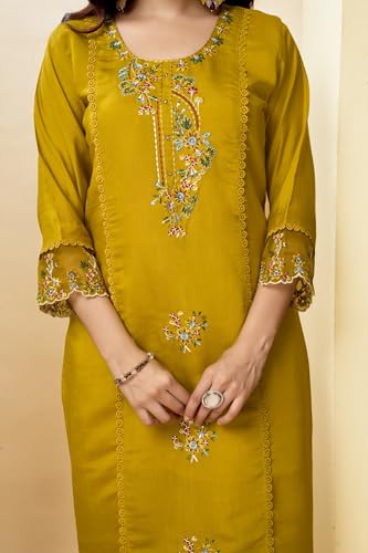 Image of Multi Embroid Kurta Set with Dupatta | Roman Silk Embroidered Kurta Set for Women | Women's Ethnic Casual Kurti Set |Kurta Pant Festive Suit