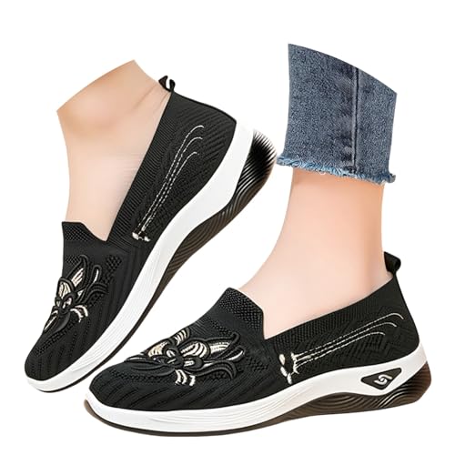 Women's Orthopedic Slip-On Sneakers Anti-Slip Sports Cushion Sneakers Breathable Woven Soft Sole Shoes with Arch Support