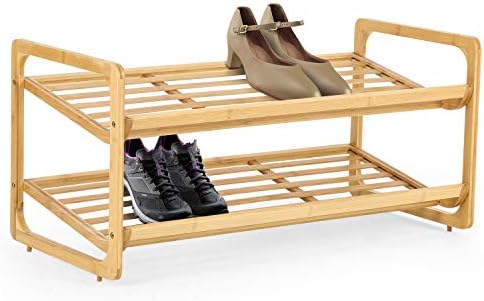 Knight 2 TIER Bamboo Shoe Rack, 100% Natural & Renewable, Super Strong Heavy Duty Durable Wooden Shoe Rack Stand Storage Organiser (2 Tier (L71 x W33 x H34 cm))