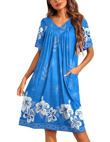 Image of Ekouaer Womens House Dress Floral Print Nightgown with Pockets Mumu Dress