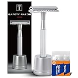THURLADY Single Blade Safety Razors for Men, Shaving Razor Kit, with 10 Double Edge Blades and 1 Stand, Stainless Steel Reusable Metal Razor, Holiday Gifts for Men Him Husband Dad Son Brother