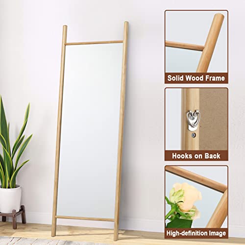 Image of NeuType 65 inch x 22 inch Full Length Mirror Large Ladder Style Mirror Solid Wood Frame Full Length Mirror for Wall, Large Bedroom Mirror, Wall Mounted or Leaning Against Wall, Natural (No Stand)