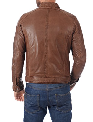 Image of D DOLLY LAMB Men's Lambskin Leather Bomber Biker Jacket - Winter Wear - Round Collar