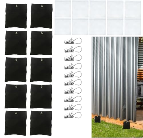 Bresanon 10 Pack Outdoor Curtain Weighted Blocks 15 oz Outdoor Curtain Sandbag Weighted Bags Curtain Bottom Weighted Bag Retainer Clips for Patio Pergola Cabana Gazebo Drapes Garden