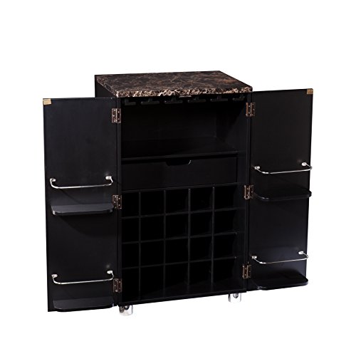 SEI Furniture Cape Town Bar Cabinet w/Wine Storage, Faux Marble Countertop with Black Finish