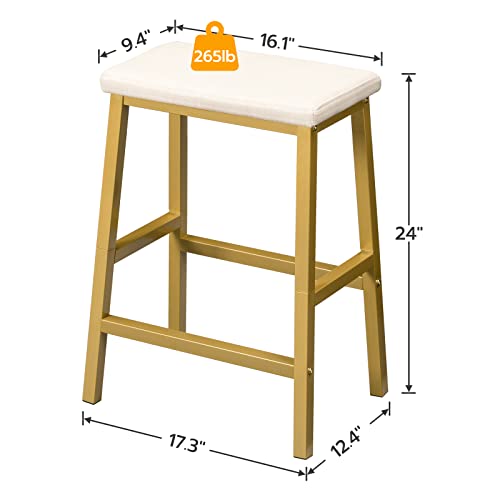 Hoobro Bar Stools, Set Of 2 Bar Chairs, Pu Leather Upholstered Breakfast Stools, Easy Assembly, Suitable For Kitchen, Bar, Dining Room, Gold And White Dw01Md01 #TOP2