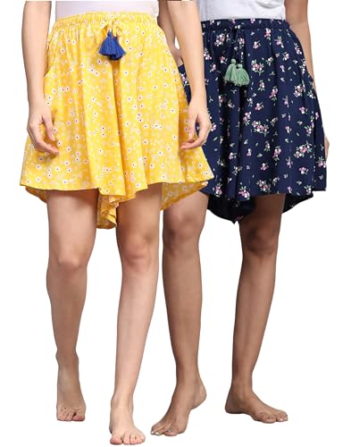 Image of B STORIES Women's Viscose Printed Lounge Culotte Shorts (Pack of 2)