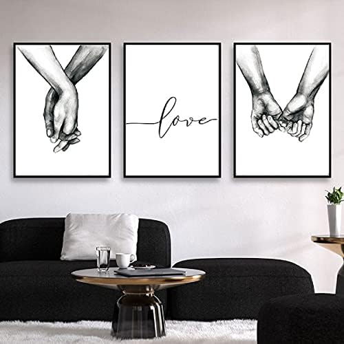 Hands Forever No Framed Canvas Wall Art,Love and Hand in Hand Minimalist Wall Art,Black and White Canvas Line Art Print Poster,Wall Art Sketch Art Line Painting for Bedroom