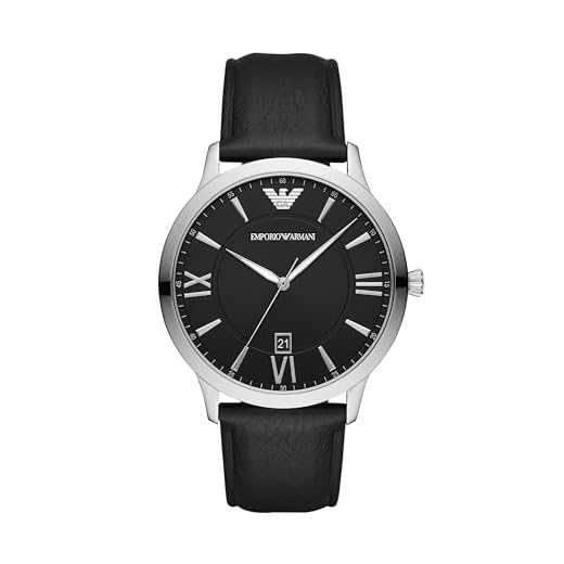 Emporio Armani Relógio masculino de couro com três ponteiros, Couro prata/preto, Movimento de quartzo