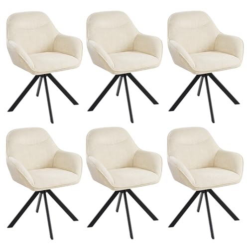 Goeurvant Lot de 6 Chaises Salle à Manger Pivotantes 360° avec Accoudoirs, Chaise Fauteuils en Chenille avec Pieds Métal, Chaises pour Salon Cuisine Bureau,...