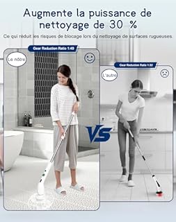 Brosse Nettoyage Rotative Électrique, Brosse de Nettoyage avec 4 Têtes de Brosse, Étanche IPX7, 350RPM 2 Vitesses, Affichage Numérique Batterie, Longueur Réglable pour Salle de Bain Cuisine Voiture