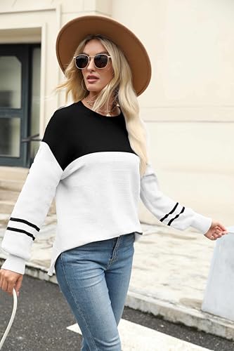 Image of Womens Sweater Striped Fall Fashion Tops Long Sleeve Crew Neck Pull Over Knit Clothes