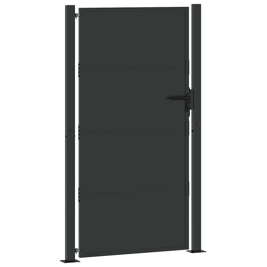 Czarna brama ogrodowa ze stali malowanej proszkowo, 110 x 205 cm, odporna na korozję i warunki atmosferyczne, do ogrodu przed domem, działki i na zewnątrz, nowoczesne wzornictwo cięcia