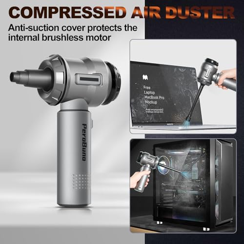 Image of PeroBuno Car Vacuum Cleaner High Power- 18KPa Powerful- 35 Mins Runtime- 3 Gear- 2 in 1 Compressed Air Duster- Cordless Portable Mini Handheld Vacuum with Brushless Motor and Type C