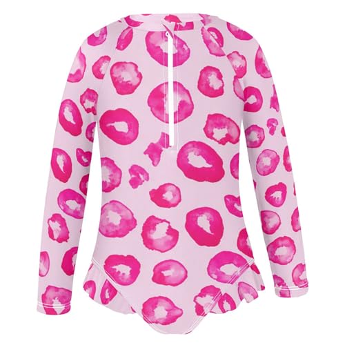 Leopard Spots Pink Girls Long Sleeve One-Piece Swimsuit UV Protection Swimwear Bathing Suit 208618372
