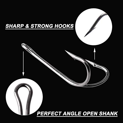 Double Fishing Hooks Frog Hooks, 50Pcs High Carbon Steel Dual Frog Hooks Classic Open Shank Double Frog Hooks Barb Fishing Bait Hooks Saltwater Freshwater Size 8#-4/0 #TOP1