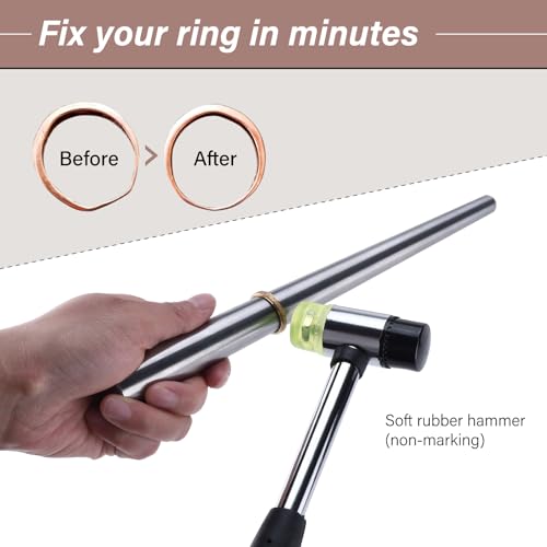 Artilife Ring Sizer Measuring Tool,Steel Ring Mandrel for Ring Making,Ring Sizer Mandrel,Ring Size Measuring Tool,Ring Straightening Tool Metal Ring Sizer Ring Shaper with Handbag(10 Accessories)