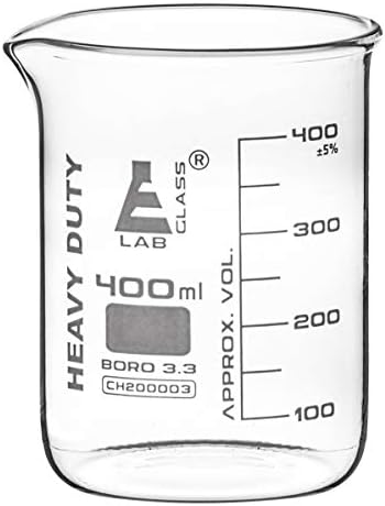 Heavy Duty Beaker, 400ml - 5mm Thick, Uniform Walls - Superior Durability & Chemical Resistance - White Graduations - Borosilicate 3.3 Glass - Eisco Labs