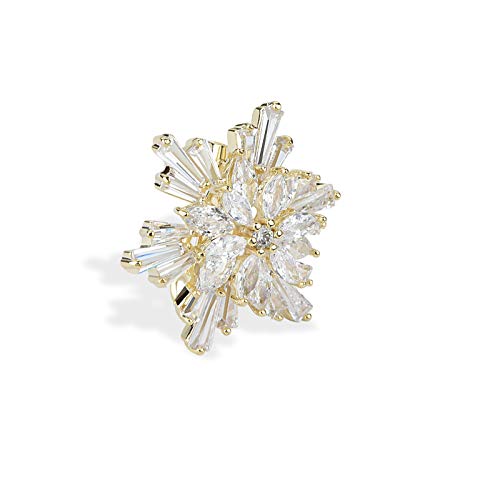 Image of Women's Cubic Zircon Snowflake Brooch Pins Elegant Clear Crystal Ice Flower Lapel Pin Breastpin