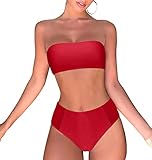 12 Best Off The Shoulder Two Piece Swimsuits for Women Over 50 (2026) 13 OMKAGI Women's 2 Pieces Bandeau Bikini Swimsuits Off Shoulder High Waist Bathing Suit High Cut(Medium,Red)