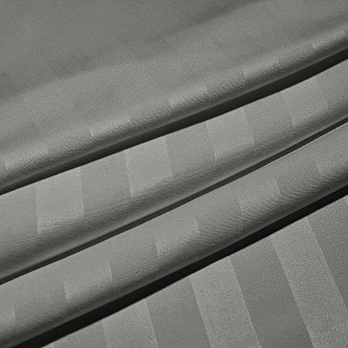 Fitted Sheet Double 25cm Soft Brushed Microfiber with Satin Stripes Fade Resistant Easy Care Breathable Bed Sheets (Dark… - Image 7