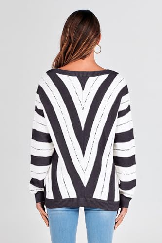 PRETTYGARDEN Sweaters for Women 2025 Long Sleeve Striped Knitted V Neck Pullover Jumper Tops Fall Outfits Fashion Clothing