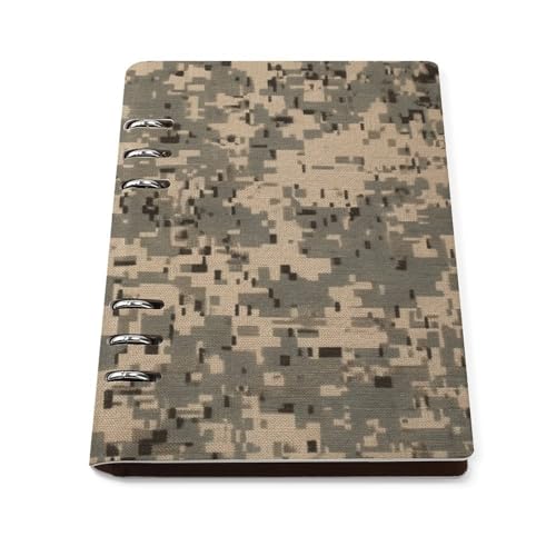 Cuaderno A5 de 6 anillas militar recargable de piel sintética