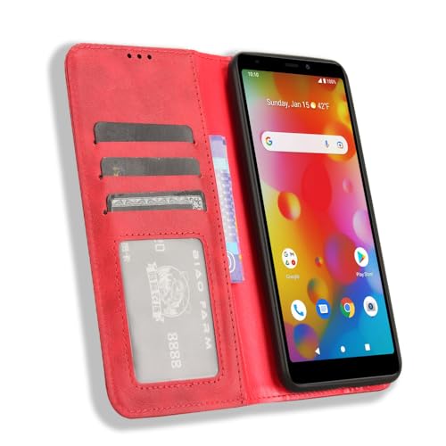 DAMONDY for Boost Bounce 4G Case,Boost Mobile Bounce Phone Case,Protective Leather Wallet Shockproof Magnetic Flip Phone Cover with Card Slots and Stand for Boost Mobile Bounce 4G SL201D -Red