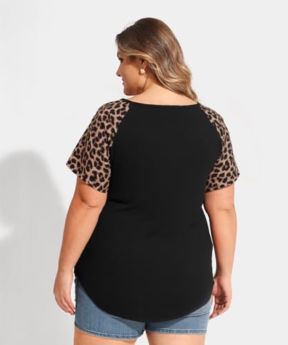 TIYOMI Plus Size Tops for Women Short Sleeve Color Block Raglan Sexy V Neck Shirts Tunic Spring Summer XL-5XL 14W-28W3