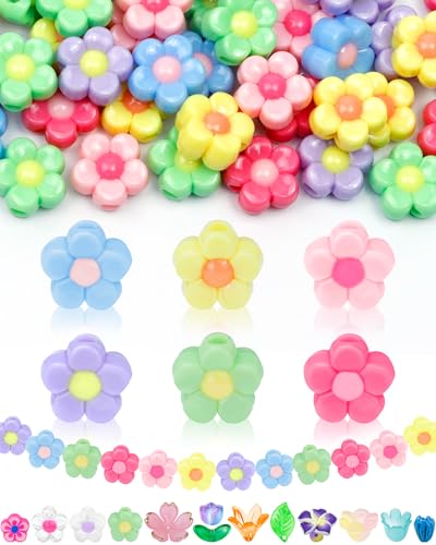 FIVEIZERO Flower Charms 200PCS Acrylic Flower Beads for Bracelets