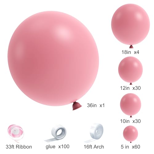 Image of 125Pcs Baby Pink Balloons Arch Kit with 5 Sizes 36 inch 18 inch 12 inch 10 inch 5 inch, Including Giant Balloon, Arch Kit, Ribbon - Perfect for Birthday party, Wedding, Baby Shower & Party Supplies