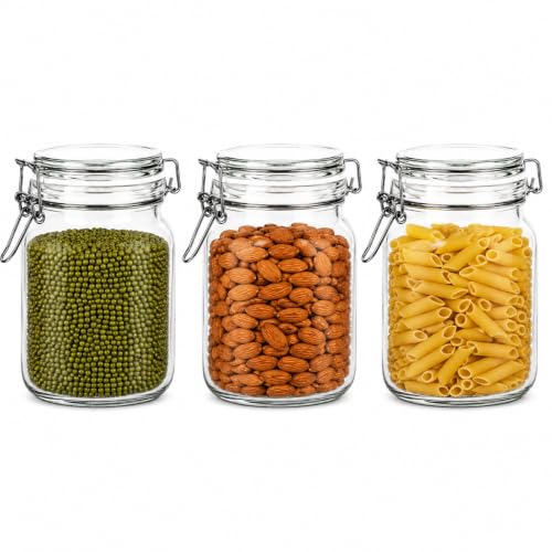 Image of Vasukie 2000ML Glass Jars With Airtight Leak Proof Lids | Wide Mouth Storage Canister Jars Perfect for Kitchen Canning, Dry Food, Spices, Pickle, Coffee, Tea, Snacks, Sugar, and More (Pack Of 3)
