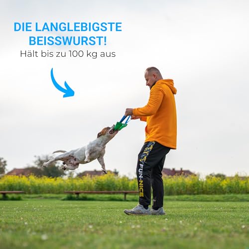 Bull Fit Beisswurst für Hunde, 30 cm, mit Zwei Schlaufen - Sehr Robustes Hundespielzeug zum Training, Tauziehen und Zerrspiele mit Hund - Aus hochwertigem Baumwolle-Nylon handgefertigt (Schwarz)