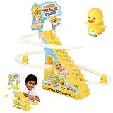 Kidology Electric Stair Climbing Track Toy for Kids, Duck Roller Coaster Toys with Flashing Lights and Music for Toddlers Boys and Girls (3 Duck Slide)