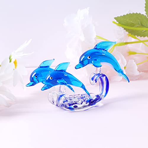 Ywhl Blue Glass Dolphin Figurines, Dolphin Decor Gifts For Women Men, Glass Animal Collectibles Sculpture For Home Office Decoration #TOP1